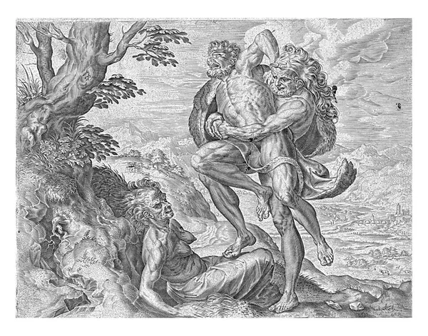 Hércules Lucha Con Antaeus Cornelis Cort Después Frans Floris Después — Foto de Stock
