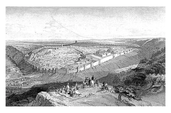Άποψη Της Περιτειχισμένης Πόλης Της Ιερουσαλήμ Έτος Πόλη Περιβάλλεται Από — Φωτογραφία Αρχείου