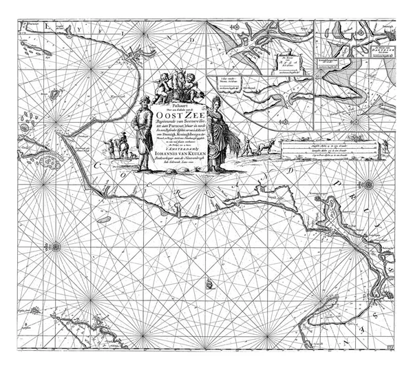 位于波兰和拉脱维亚海岸的波罗的海部分地区的地图 1681 1799年的梅梅尔 有三支罗盘玫瑰 北面在左边 — 图库照片
