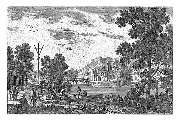 Речной Пейзаж Баржей Корнелис Габсбург 1638 1678 Винтажная Зависть — стоковое фото