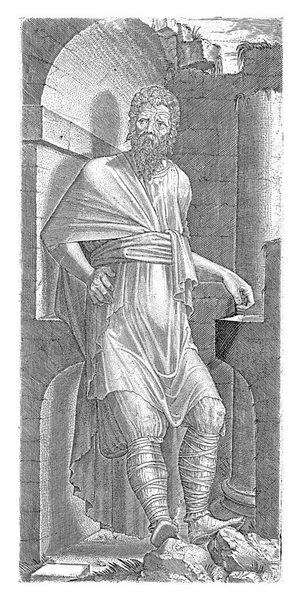 Bartholomew Apostol Késsel Kezében Nekitámaszkodott Egy Romnak Ebben Állapotban Nyomtatás — Stock Fotó