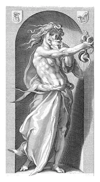 Персоналізація Заздрості Зображена Жіноча Фігура Зміями Волосся Дві Змії Руці — стокове фото
