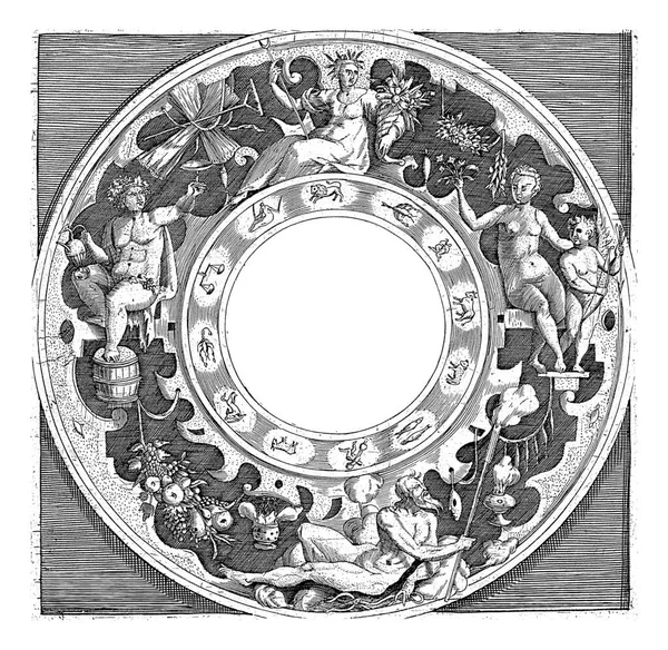 Medallion Series Title Latin Ring Twelve Signs Zodiac Print Framed — Stock Photo, Image