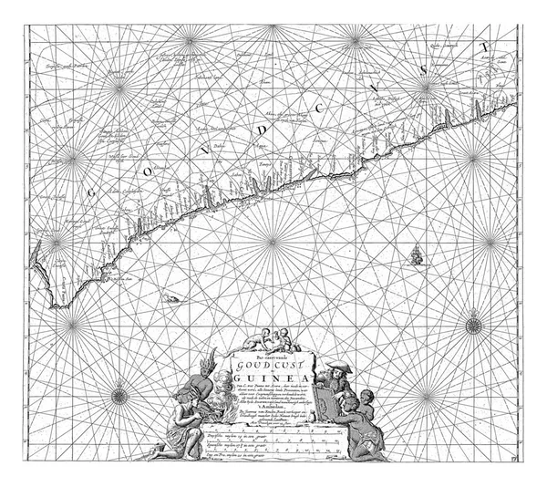 Mapa Części Złotego Wybrzeża Dwoma Różami Kompasu Północ Jest Górze — Zdjęcie stockowe