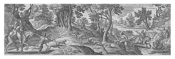Зайцев Охотятся Охотничьи Собаки Печать Имеет Латинскую Подпись Является Частью — стоковое фото