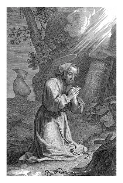 Франциск Ассізький Молитві Корнеліс Галле 1586 1650 Гравірування Винограду — стокове фото