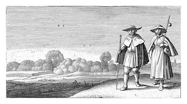 Two Pilgrims Landscape Jan Van Velde 1603 1652 Male Female — Stock Photo, Image