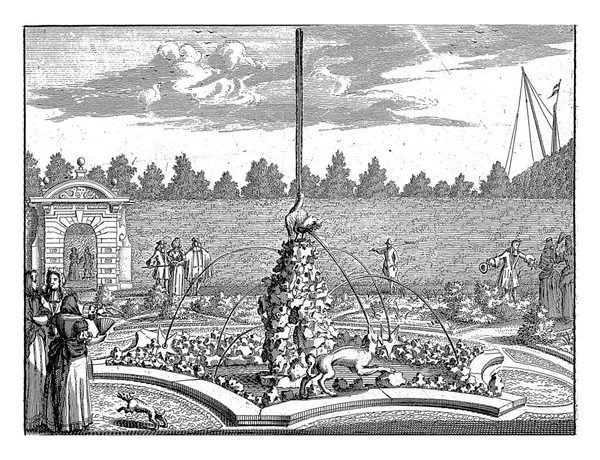 位于布吕克伦城堡花园的喷泉 约瑟夫 1680 1696年布吕克伦城堡花园的喷泉 园中有一只喷出石榴的鸡 — 图库照片