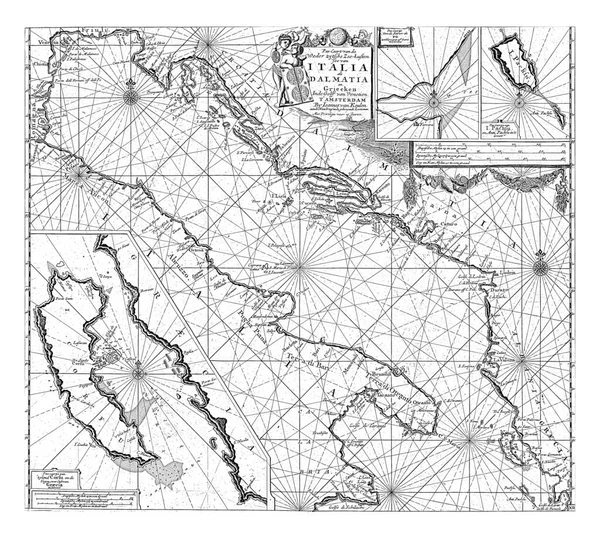 Mapa Wybrzeży Adriatyku Trzy Mapy Wejściowe Dolny Lewy Korfu Górny — Zdjęcie stockowe