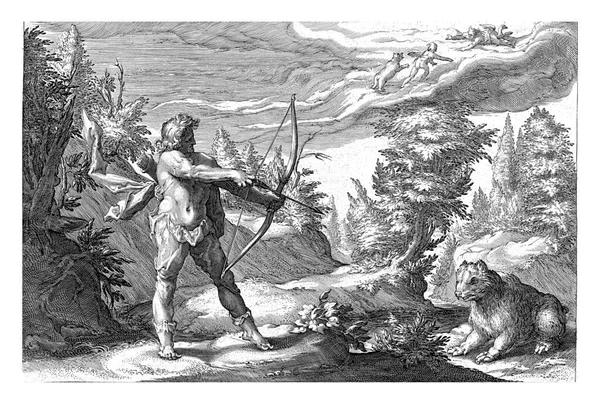 Arcas Son Jupiter Callisto Aims His Arrow Bear Unaware His — Stock Photo, Image