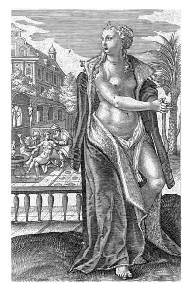 Foreground Half Naked Susanna Background While Bathing She Harassed Two — Stock Photo, Image