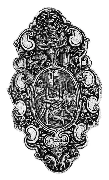 Plaketa Oválný Medailon Vyobrazením Návratu Marnotratného Syna Nad Ním Muž — Stock fotografie