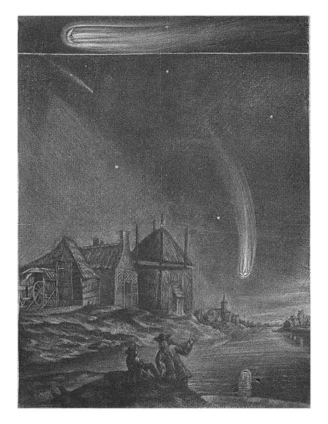 Komet 1744 Atas Sebuah Peternakan Malam Hari Lebih Kecil Sudut — Stok Foto