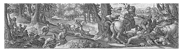 Men Hunt Two Bears Spears Hunting Dogs Also Used Print — Stock Photo, Image