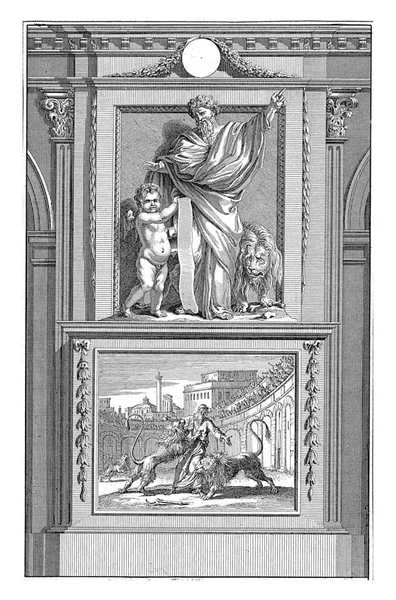アンティオキアの聖イグナチオ 使徒の父 ヤンLuyken ゲレの後 1698アンティオキアの聖使徒の父イグナチオのイグナチオはライオンを伴い 天使を見ています — ストック写真