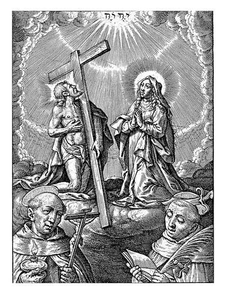 Cristo Maria Ajoelhando Nas Nuvens Hieronymus Wierix 1563 1619 Cristo — Fotografia de Stock
