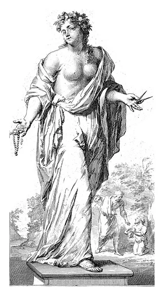 右手にコンパスを持ち左手にネックレスと硬貨を持っている女性像で そのうちのいくつかは落下する — ストック写真