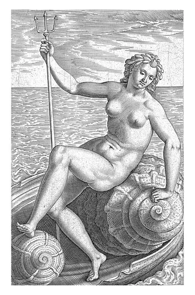 Богиня Моря Amphitrite Philips Galle 1587 Морська Богиня Amphitrite Сидячи — стокове фото
