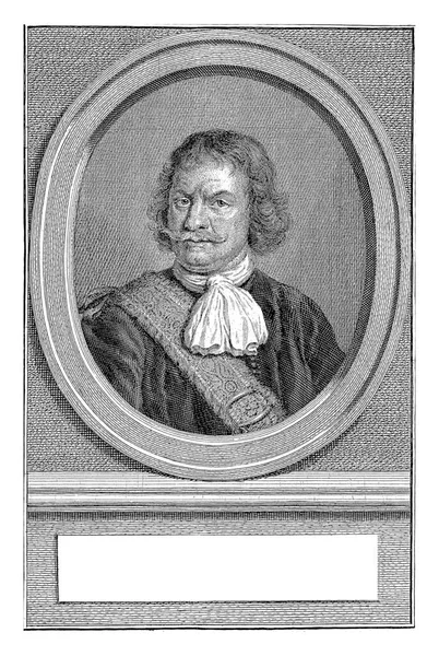 楕円形のTjerck Hiddes Vriesの胸像 肖像画は オランダ語で彼の名前とタイトルが2行にある台座に置かれています — ストック写真