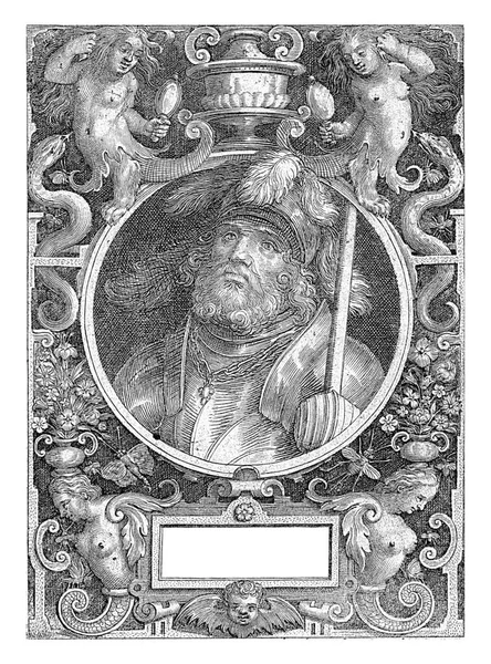 Портрет Иисуса Навина Медальоне Прямоугольной Рамке Орнаментами Николас Брюин 1594 — стоковое фото