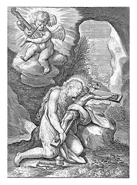 Pokuta Marii Magdaleny Krucyfiksem Ramionach Jaskini Jan Baptystka Barb 1588 — Zdjęcie stockowe