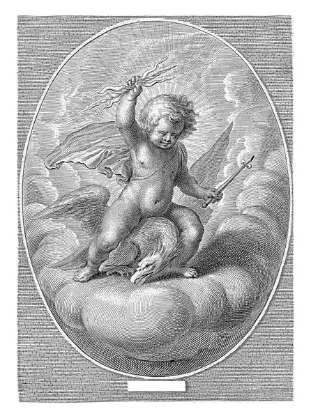 火的元素 如孩童时坐在鹰背上的闪电和权杖 其属性指的是木星神 他有时与这个元素有关 — 图库照片