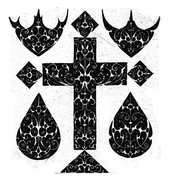 Kříž Mezi Osmi Ornamenty Guillaume Quewellerie 1611 Série Listů — Stock fotografie