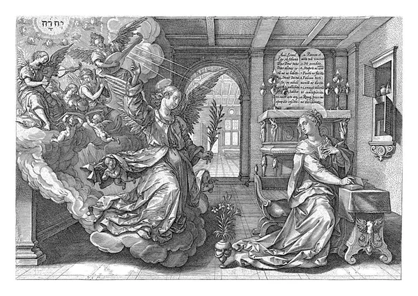 Anioł Gabriel Ukazuje Się Marii Która Czyta Pokoju Jego Śladem — Zdjęcie stockowe