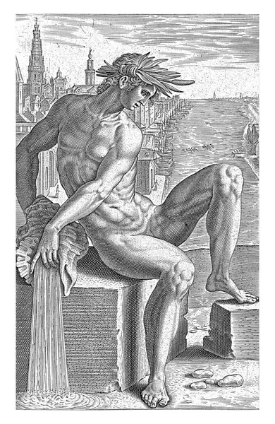 Rzeczny Bóg Scaldis Philips Galle 1586 Rzeczny Bóg Scaldis Scheldt — Zdjęcie stockowe