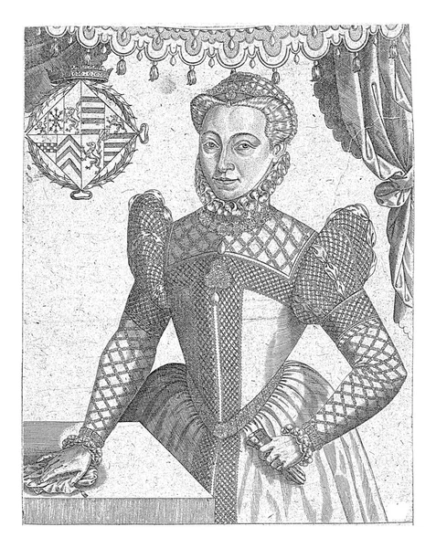 古里克的画像 她是威廉五世公爵的女儿 克丽丝和贝里 半身像 站在一张桌子旁边 她的手放在桌上 手拿着手帕 手拿着手套 — 图库照片