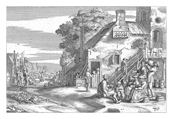Ленте Ver Ван Вельде 1649 1756 Конверсуючи Постаті Перед Будинком — стокове фото