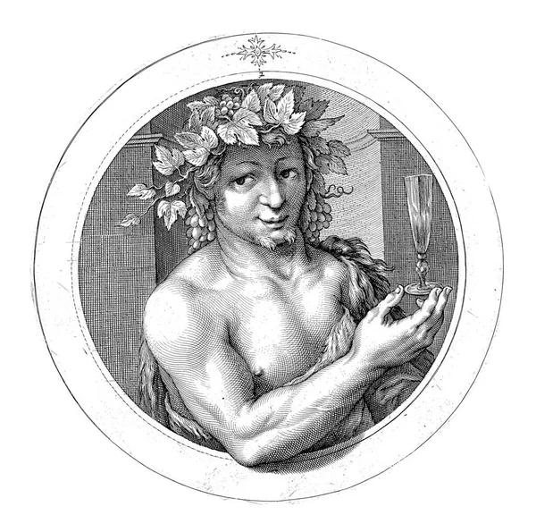 Bachus Szkłem Jacob Matham 1599 1600 Rocznik — Zdjęcie stockowe