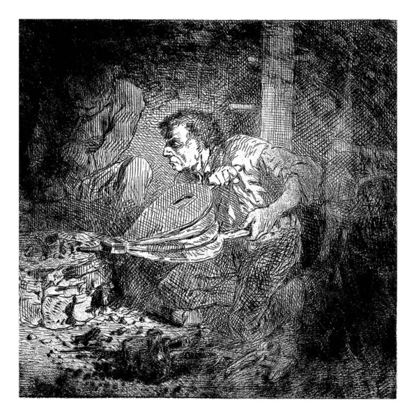 Schmied Mit Blasebalg Charles Emile Jacque Zugeschrieben 1848 Jahrgang Graviert — Stockfoto