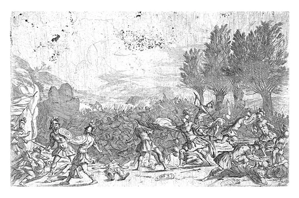 View Battlefield Fierce Battle Going Soldiers Fight Man Man Swords — Stock Photo, Image