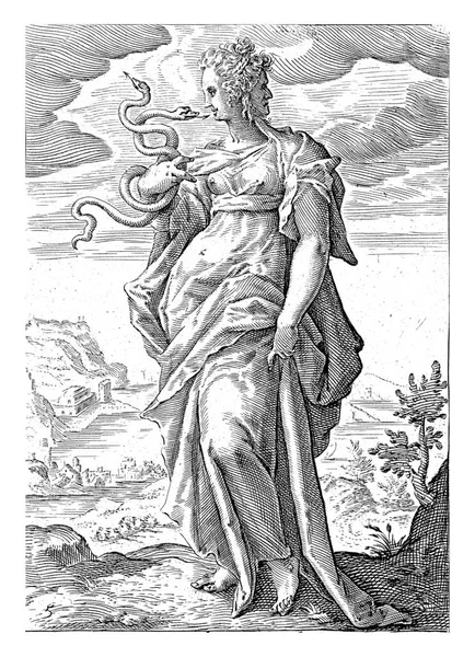 Олицетворение Пруденции Женская Фигура Двумя Змеями Руке Вторым Лицом Затылке — стоковое фото