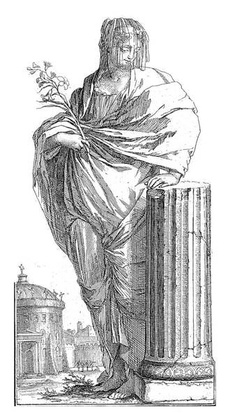 女神像一种披着面纱的女性形象 右手拿着百合花 左手拿着一根柱子 象征纯洁 — 图库照片