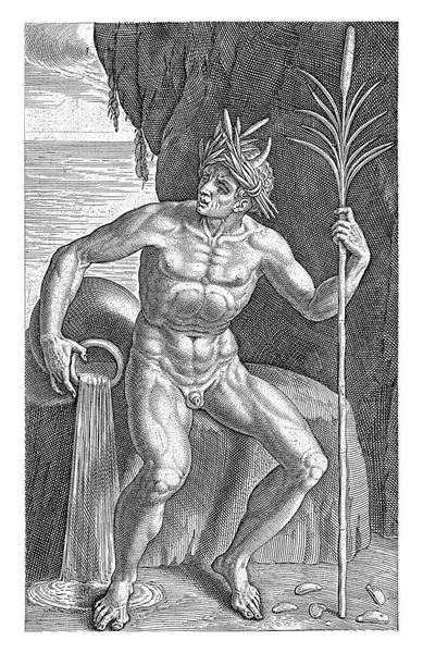 Deniz Tanrısı Achelous Philips Galle 1586 Deniz Tanrısı Achelous Sahildeki — Stok fotoğraf