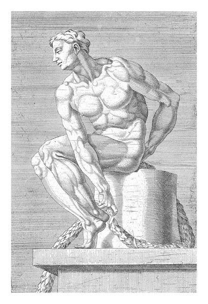 Seated Naked Young Man Profile Left Серии Гравюр Обнажёнками Микеланджело — стоковое фото
