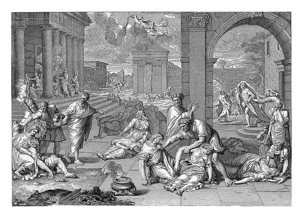 エギナ島のマティジョス プール Mignard 1696 1727年 への疫病ケファルスに率いられたアテネの企業がエギナを訪問した ダイアナが島に疫病を広める空で — ストック写真