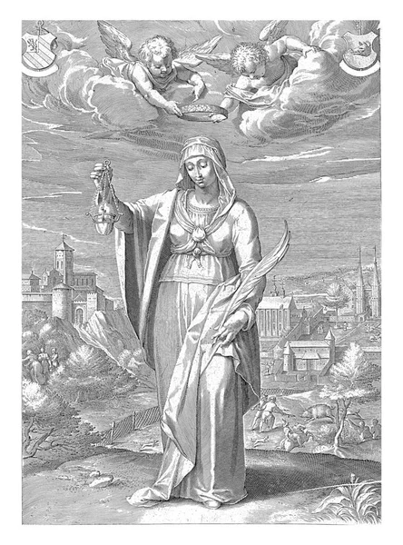 圣希尔特鲁德 列西厄斯 Theodoor Galle 1581 1633年 在Otto Van Veen之后 圣希尔特鲁德站在那里 — 图库照片
