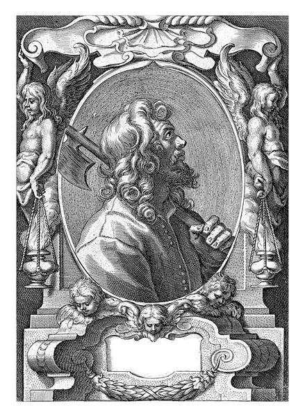 Evangelista Mateus Com Halberd Quadro Com Ornamentos Arquitetônicos Jan Baptist — Fotografia de Stock