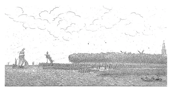 Hollandalı Avcı Uçağı 1814 Geldi Gemi Iskeledeki Işaret Kulesinde Büyük — Stok fotoğraf