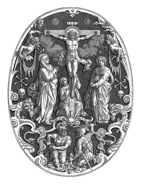 Христос Кресте Мария Мария Магдалина Апостол Иоанн Крестом Овальном Помещении — стоковое фото