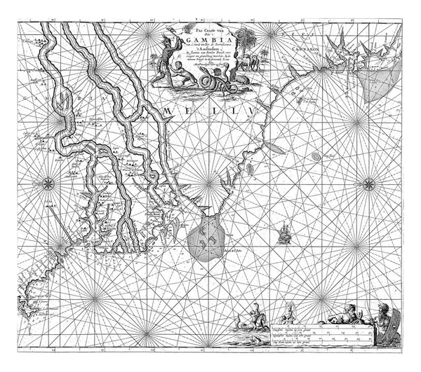 Ναυτικός Χάρτης Της Ακτής Της Γκάμπια Και Μέρος Των Ακτών — Φωτογραφία Αρχείου