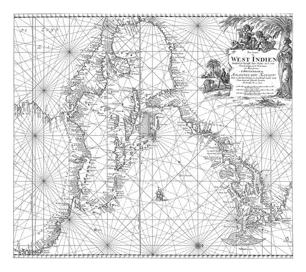 西インド諸島とカリブ海のパスポートマップ大西洋の隣接する部分とコンパスが上昇し 北は右側にあります — ストック写真