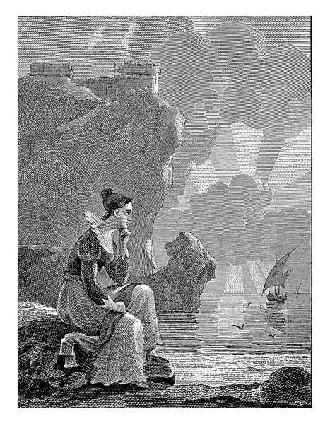 Donna Affacciata Sul Mare Philippus Velijn Dopo Johannes Christiaan Schotel — Foto Stock