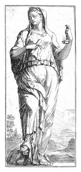 Жіноча Фігура Уособлення Вогню Тримає Свічник Полум Лівій Руці Загорнутий — стокове фото