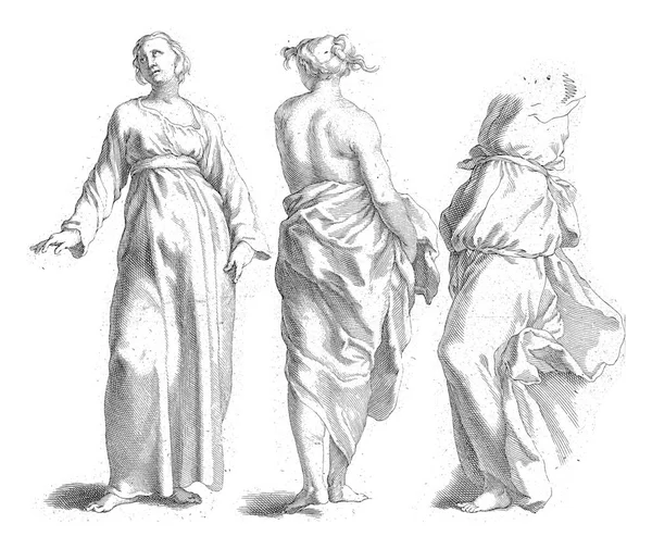 Estudo Três Mulheres Vista Frontal Traseira Lateral — Fotografia de Stock