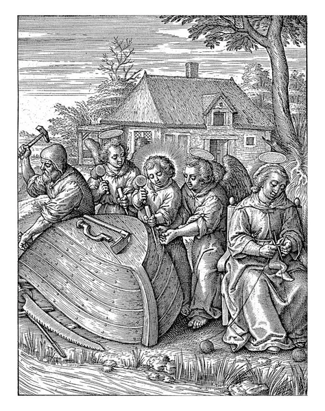 Christ Child Bygger Ett Skepp Hieronymus Wierix 1563 Före 1619 — Stockfoto