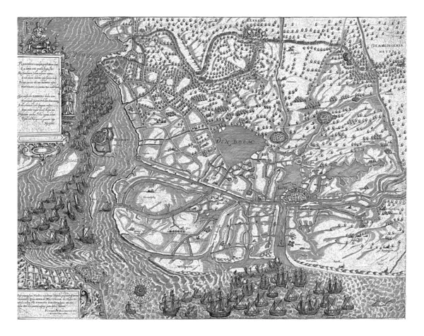 毛里斯王子领导下的国家军队的东征 1600年6月19日至27日 菲律宾附近的国家舰队 在右边 军队穿过弗兰德斯 在斯卢瓦的底部 — 图库照片